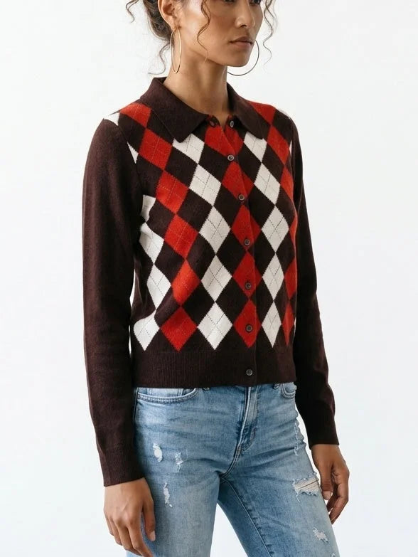 Diamond Knit Cashmere Cardigan Sweater - Sweaters & Knitwear