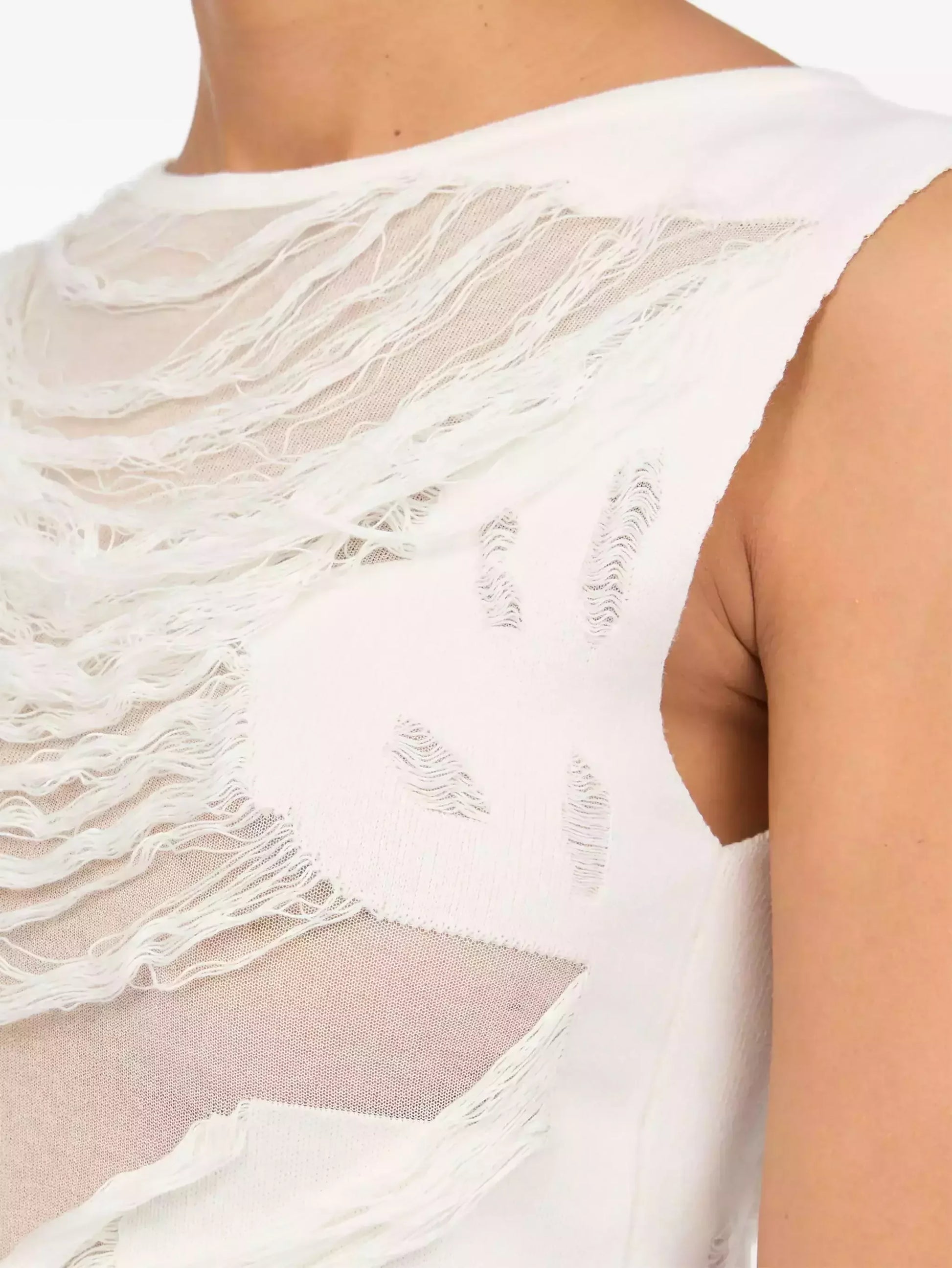 Distressed Sleeveless Top in White - Tops