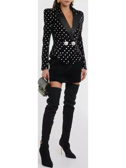 Dotted Black Velvet Jacket - Branna Couture