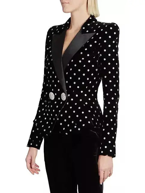 Dotted Black Velvet Jacket - Branna Couture