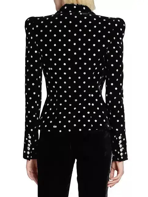 Dotted Black Velvet Jacket - Branna Couture