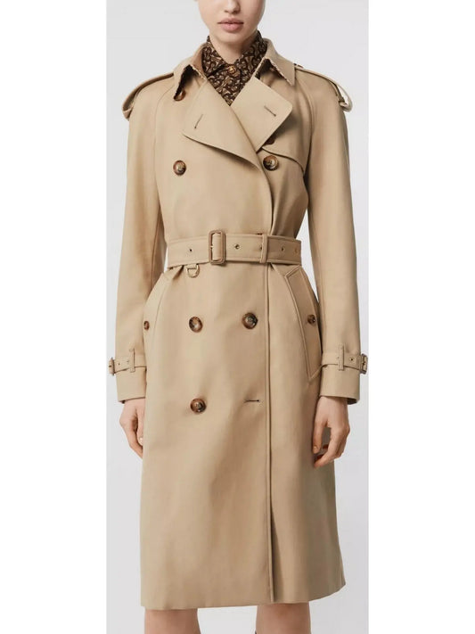 Double-Breasted Belted Cotton Gabardine Trench Coat - Branna Couture