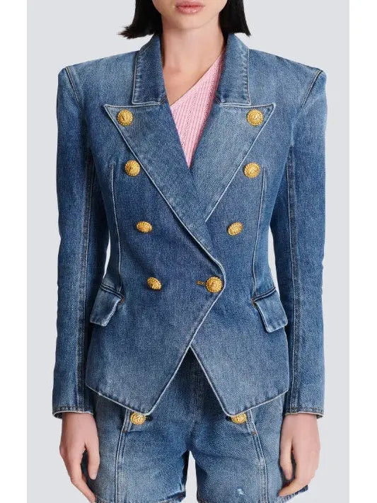 Double-Breasted Denim Jacket - Branna Couture