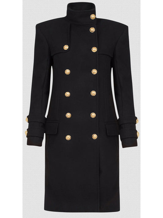 Double-Breasted Gold-Tone Buttoned Fastening Coat - Branna Couture