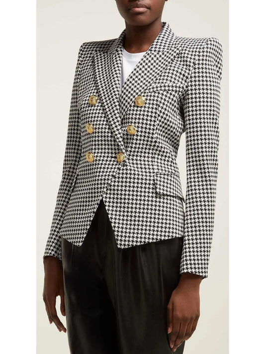 Double-Breasted Houndstooth Blazer - Branna Couture