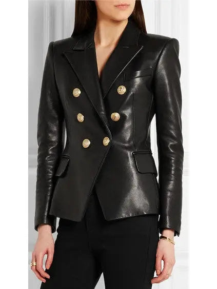 Double-Breasted Leather Blazer - Branna Couture