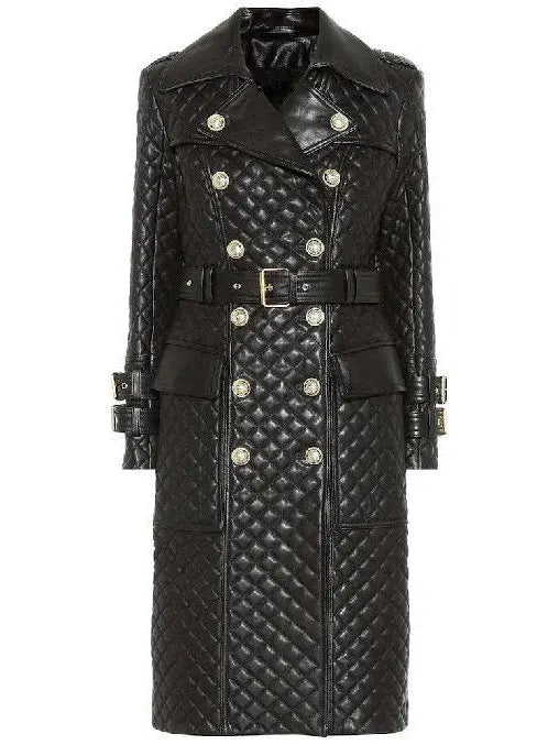 Double-Breasted Quilted-Leather Trench Coat - Branna Couture