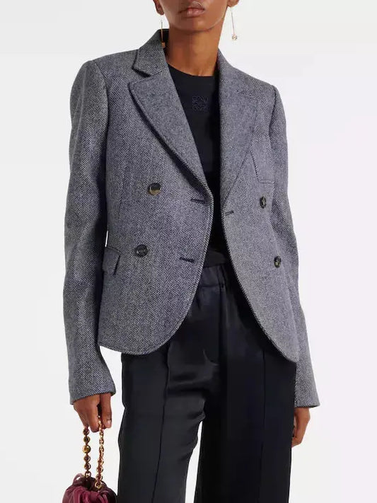 Double-Breasted Tailored Jacket in Wool - Branna Couture