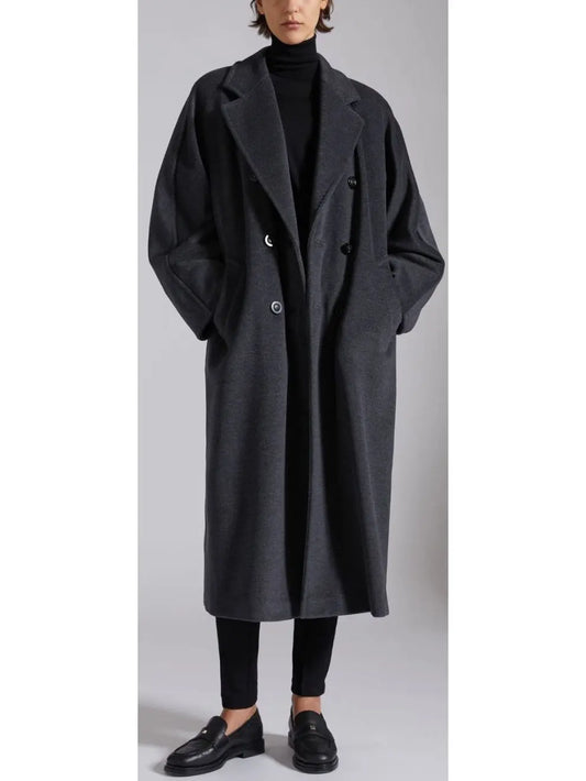 Double-Breasted Wool and Cashmere-blend Icon Coat, Dark Gray - Branna Couture