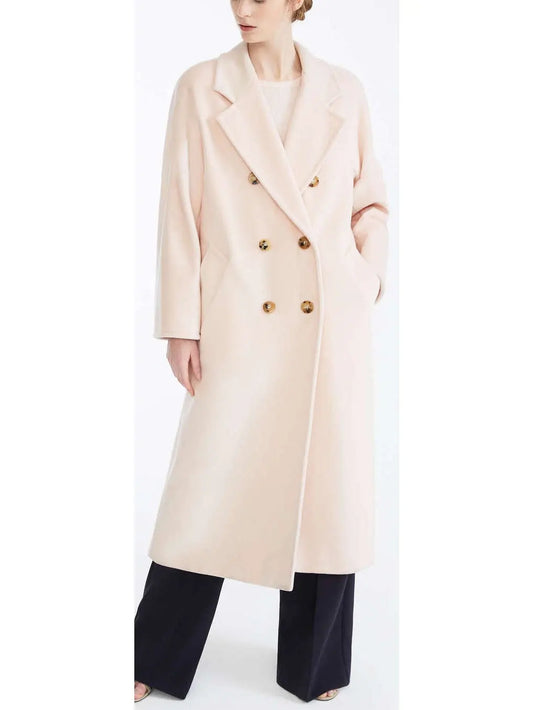 Double-Breasted Wool and Cashmere-blend Icon Coat, Light Pink - Branna Couture