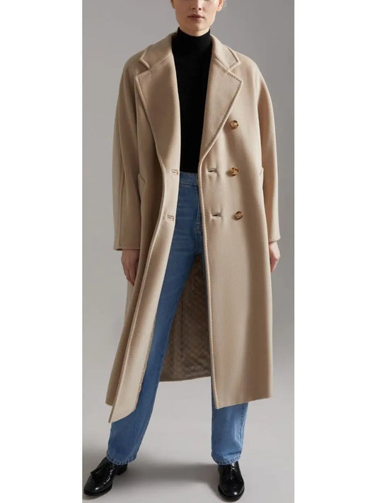 Double-Breasted Wool and Cashmere-blend Icon Coat, Sand - Branna Couture