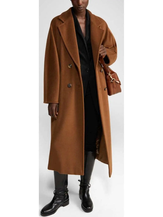 Double-Breasted Wool and Cashmere-blend Icon Coat, Tobacco Brown - Branna Couture