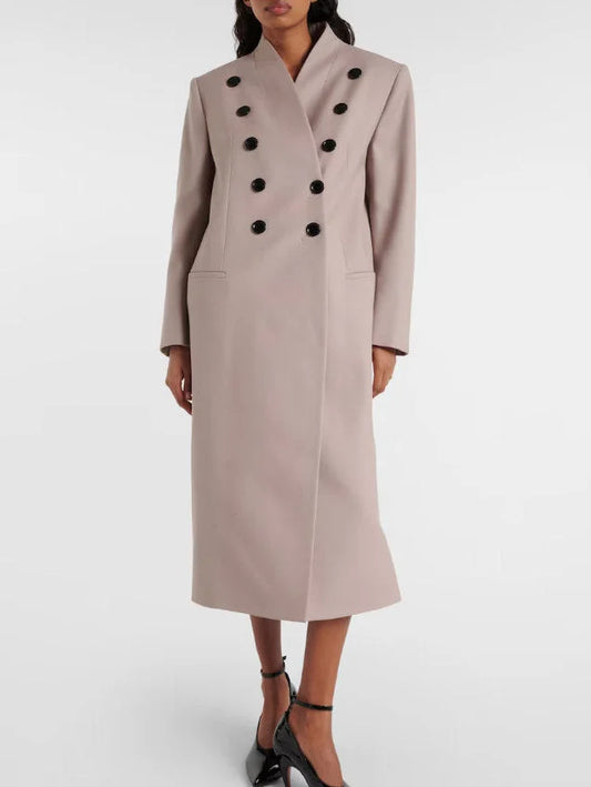 Double-Breasted Buttoned Coat in Beige - Small - Coats