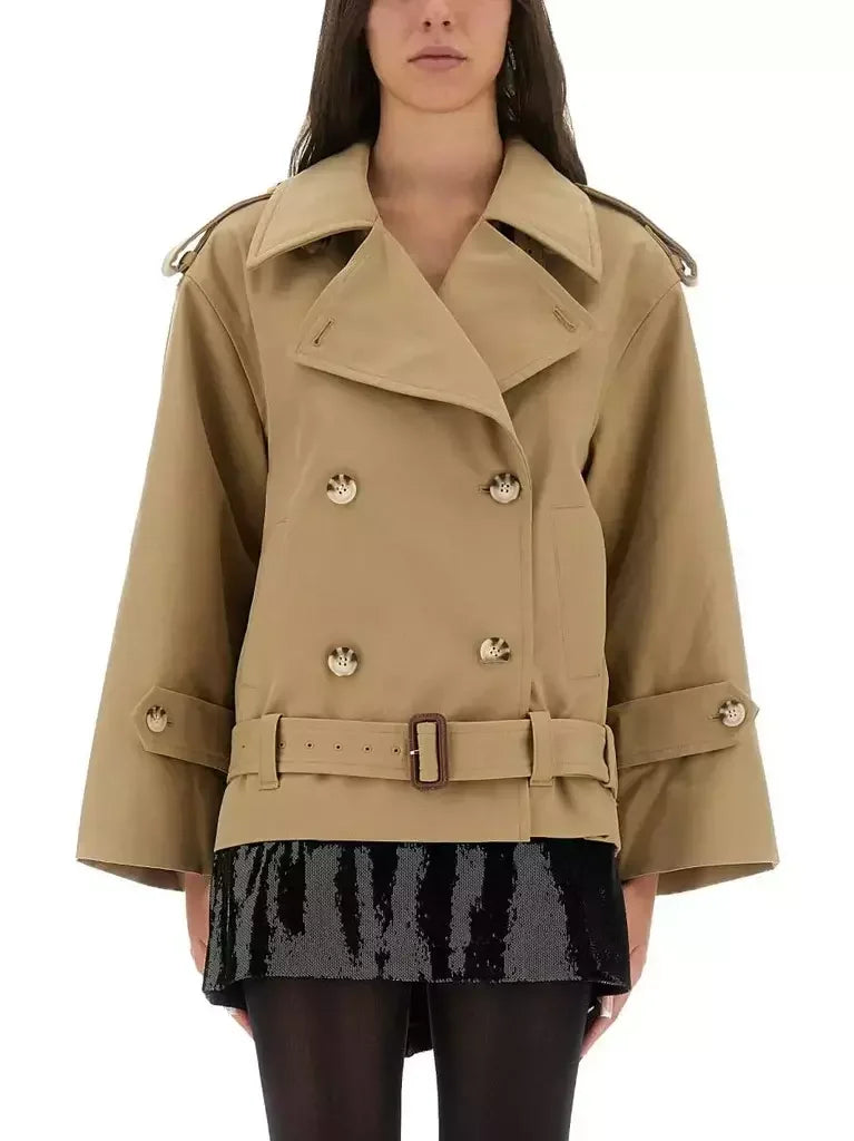 Double-Breasted Oversize Belted Trench Jacket - Small - Jackets