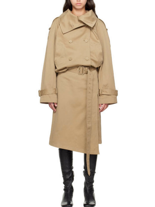Double-Breasted Trench Jacket and Skirt Set - Small - Suits & Sets