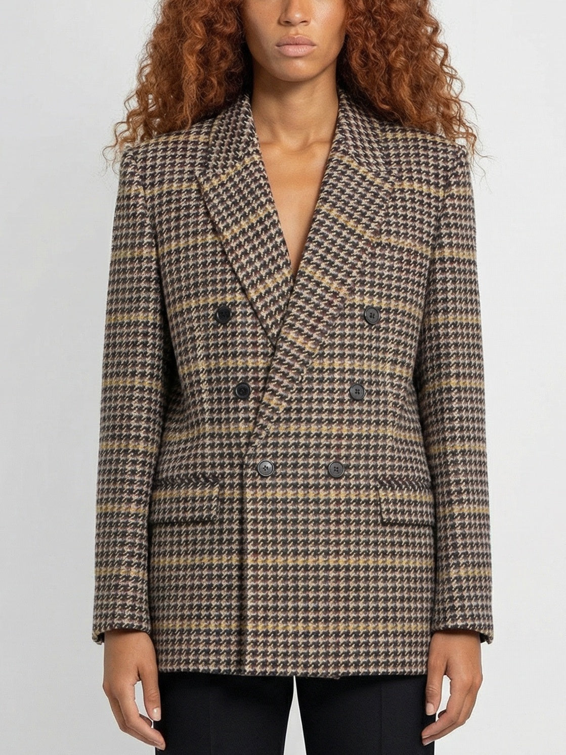 Double-Breasted Wool-Blend Check Blazer - Small - Jackets