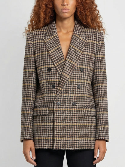 Double-Breasted Wool-Blend Check Blazer - Small - Jackets