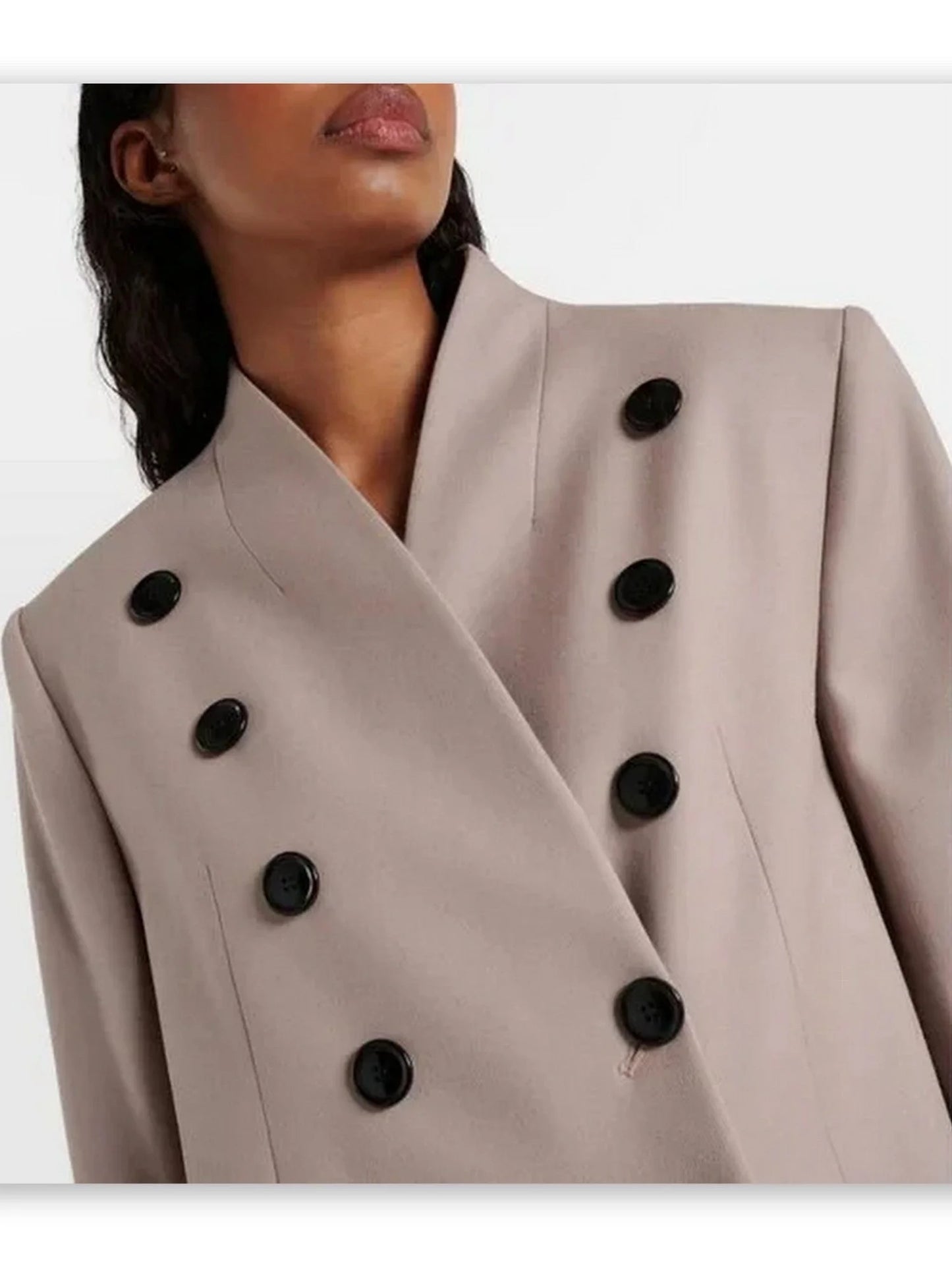 Double-Breasted Buttoned Coat in Beige - Coats