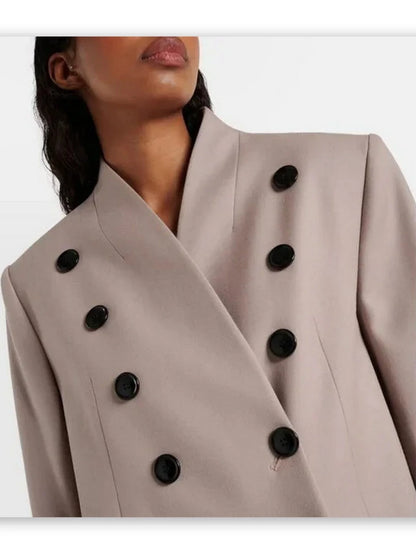 Double-Breasted Buttoned Coat in Beige - Coats
