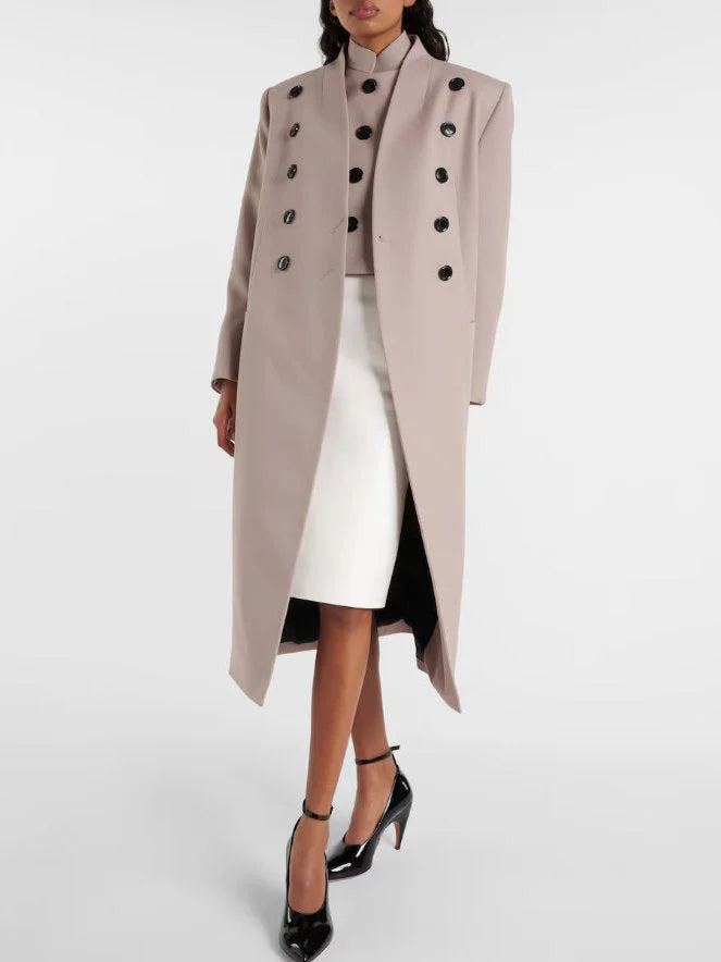 Double-Breasted Buttoned Coat in Beige - Coats