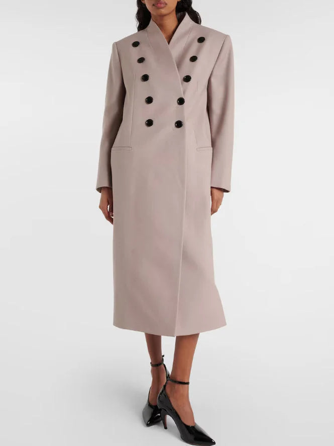 Double-Breasted Buttoned Coat in Beige - Coats