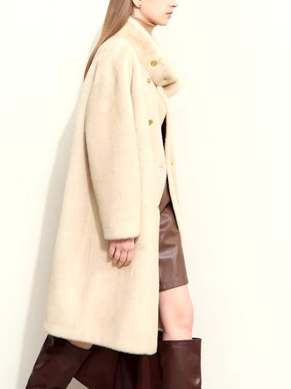 Oversize Faux-Fur High-Neck Long Peacoat Branna Couture