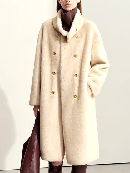 Oversize Faux-Fur High-Neck Long Peacoat Branna Couture