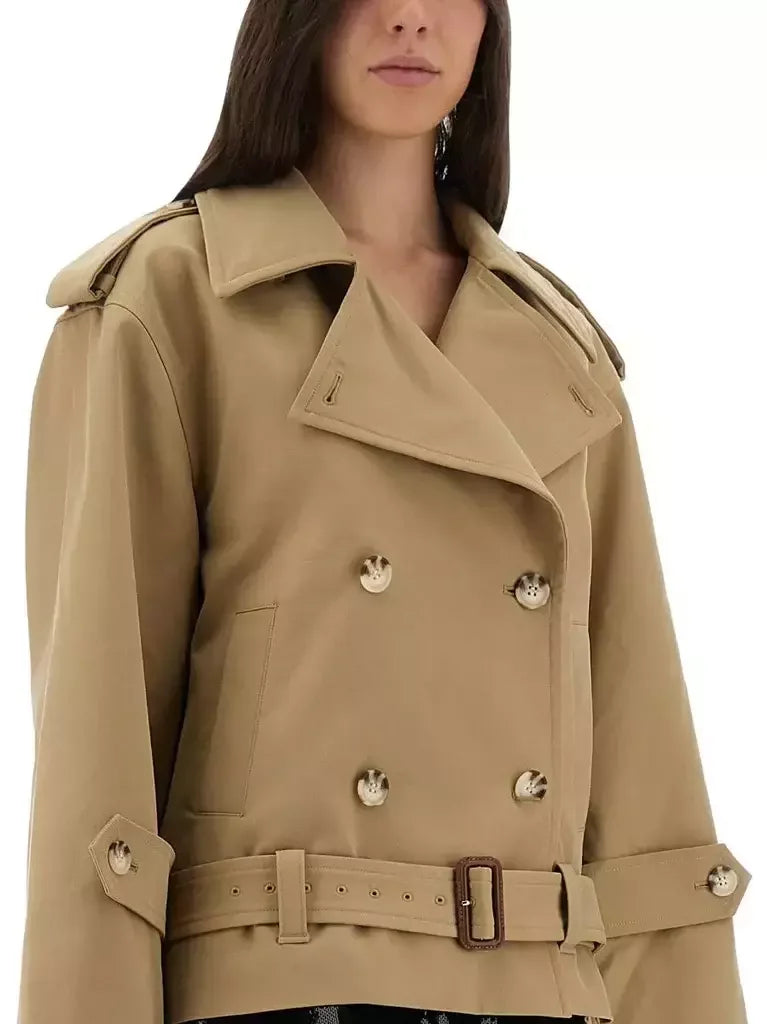 Double-Breasted Oversize Belted Trench Jacket - Jackets