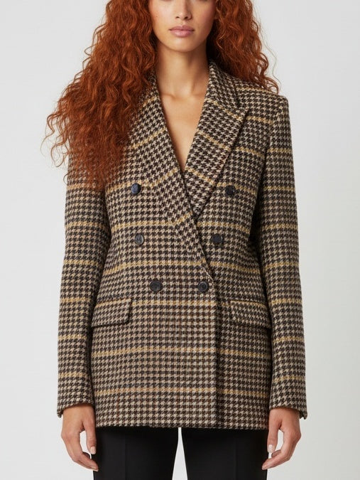 Double-Breasted Wool-Blend Check Blazer - Jackets