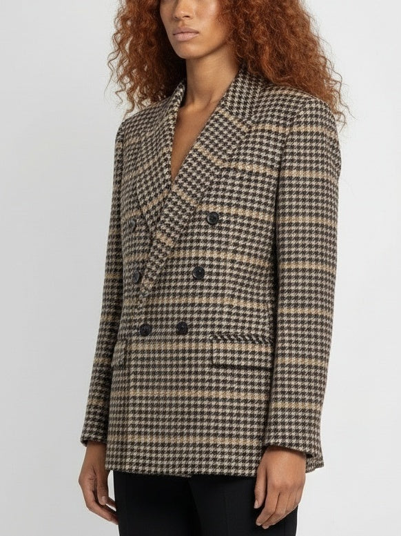 Double-Breasted Wool-Blend Check Blazer - Jackets