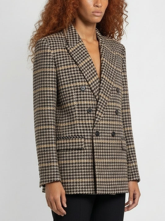 Double-Breasted Wool-Blend Check Blazer - Jackets