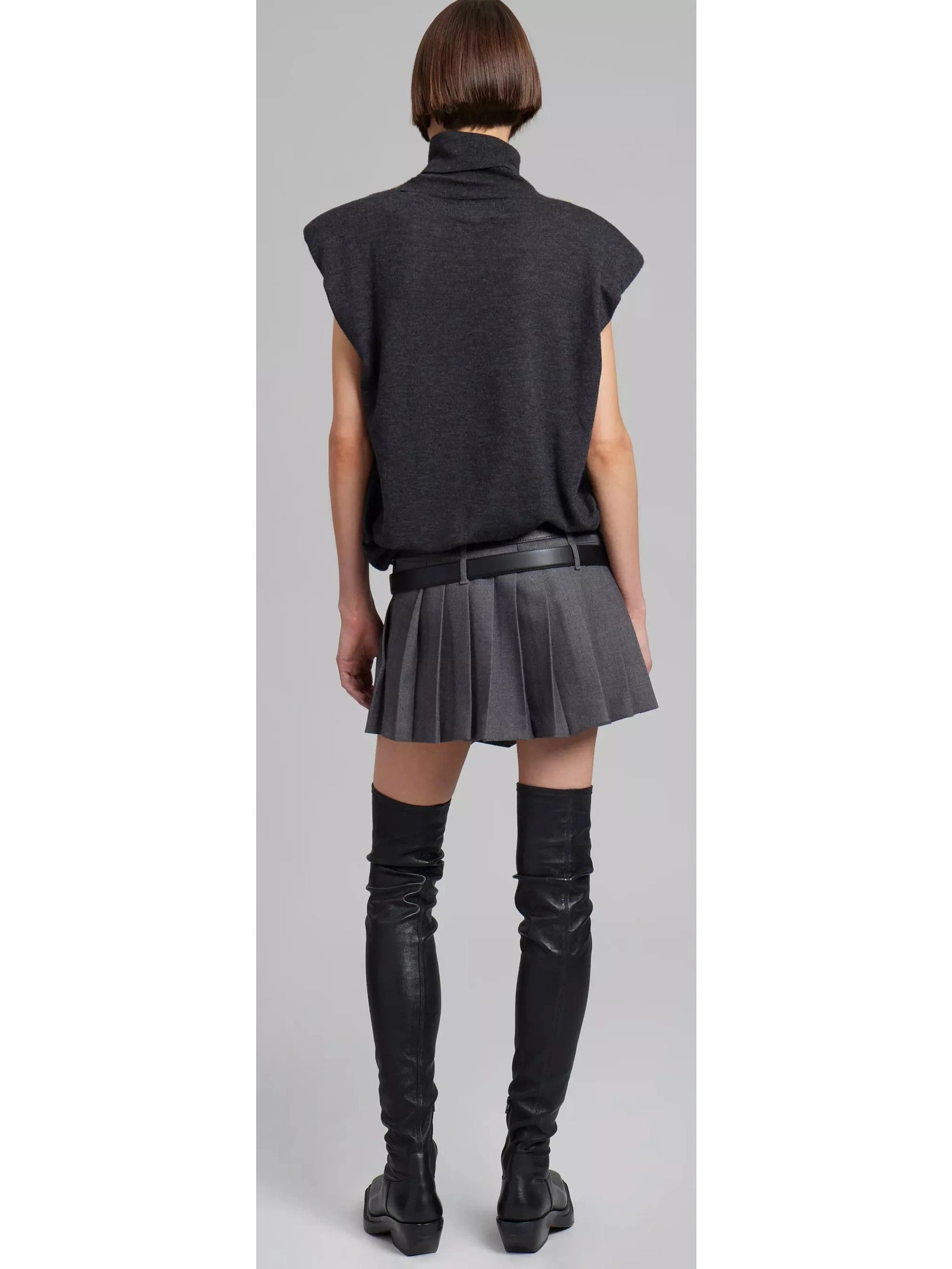 Double-Buckled Belted Pleated Gray Mini Skirt - Branna Couture