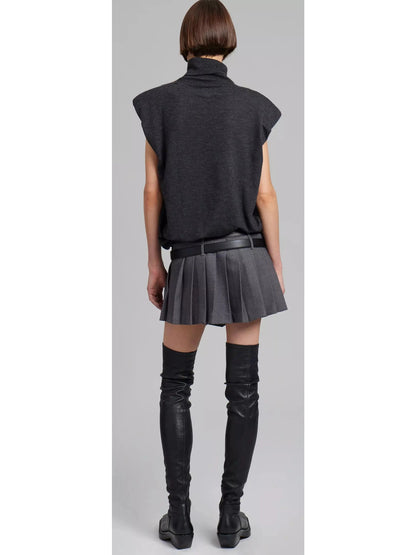 Double-Buckled Belted Pleated Gray Mini Skirt - Branna Couture