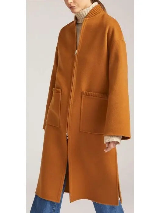 Double-Faced Cashmere Coat with Zip-Front - Branna Couture