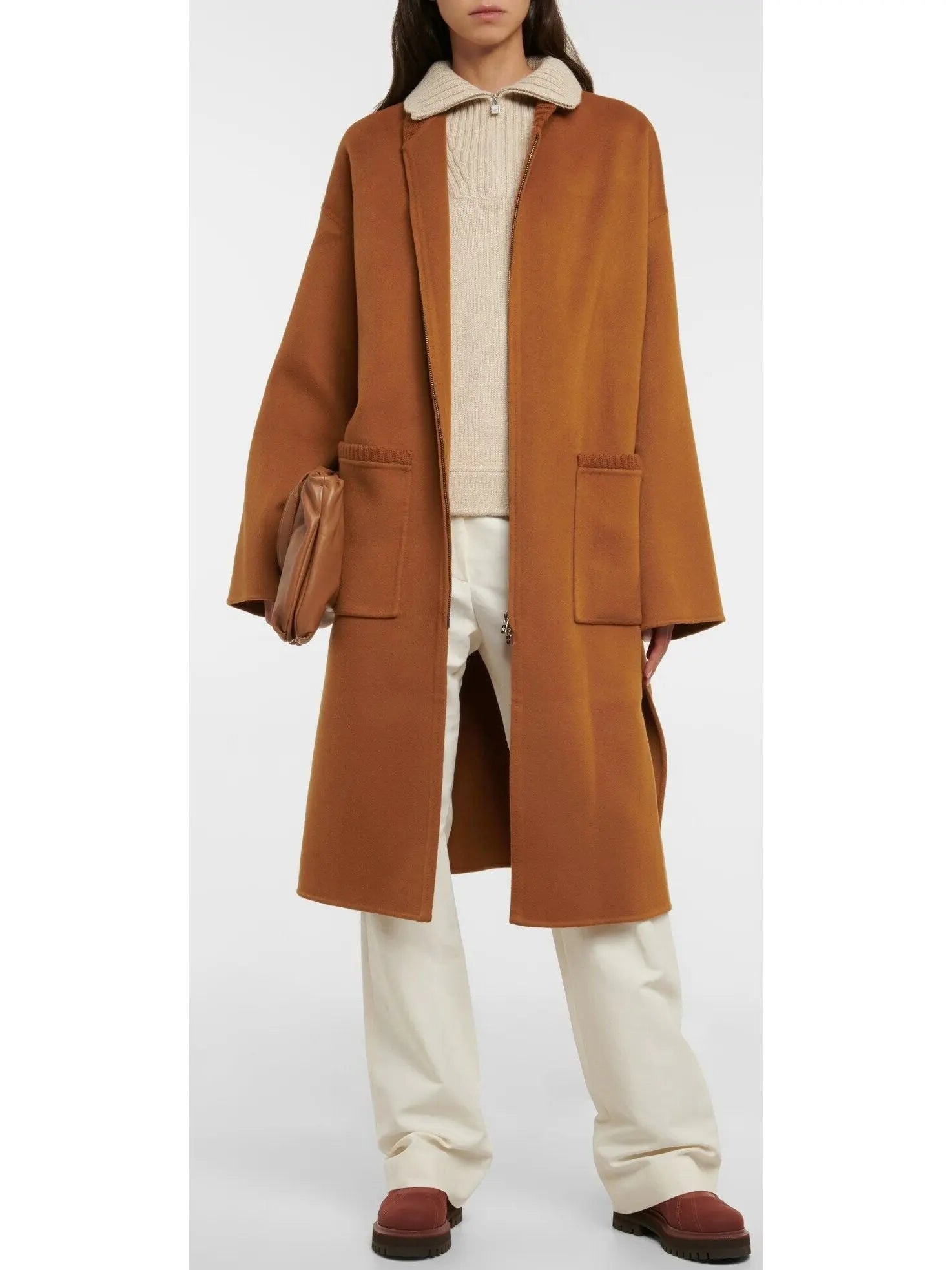 Double-Faced Cashmere Coat with Zip-Front - Branna Couture