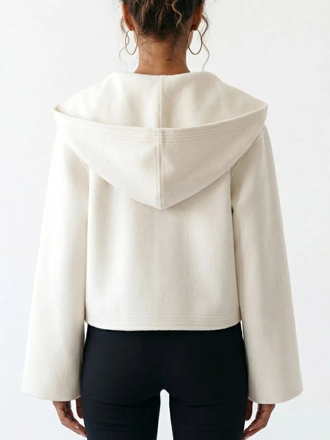 Double-Faced Wool Cashmere Hooded Jacket with Leather Strap - Jackets
