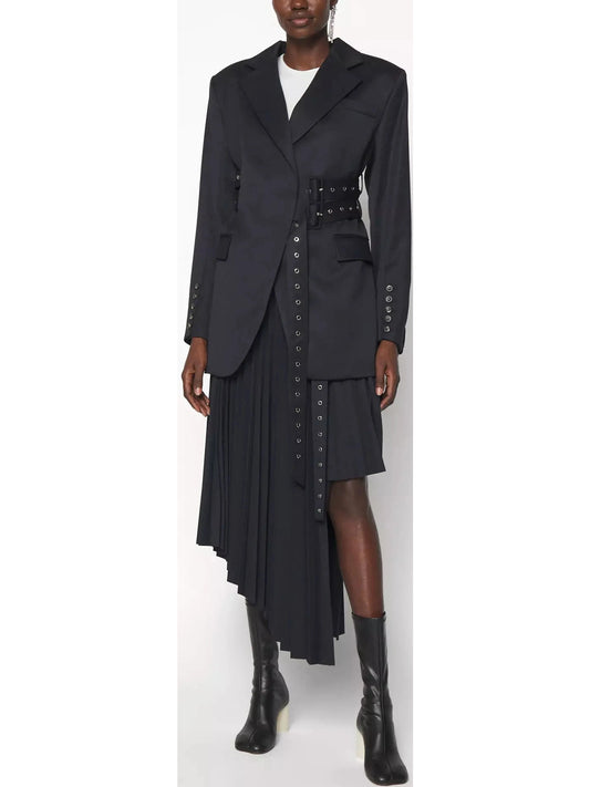 Double Side Belted Blazer in Black - Branna Couture