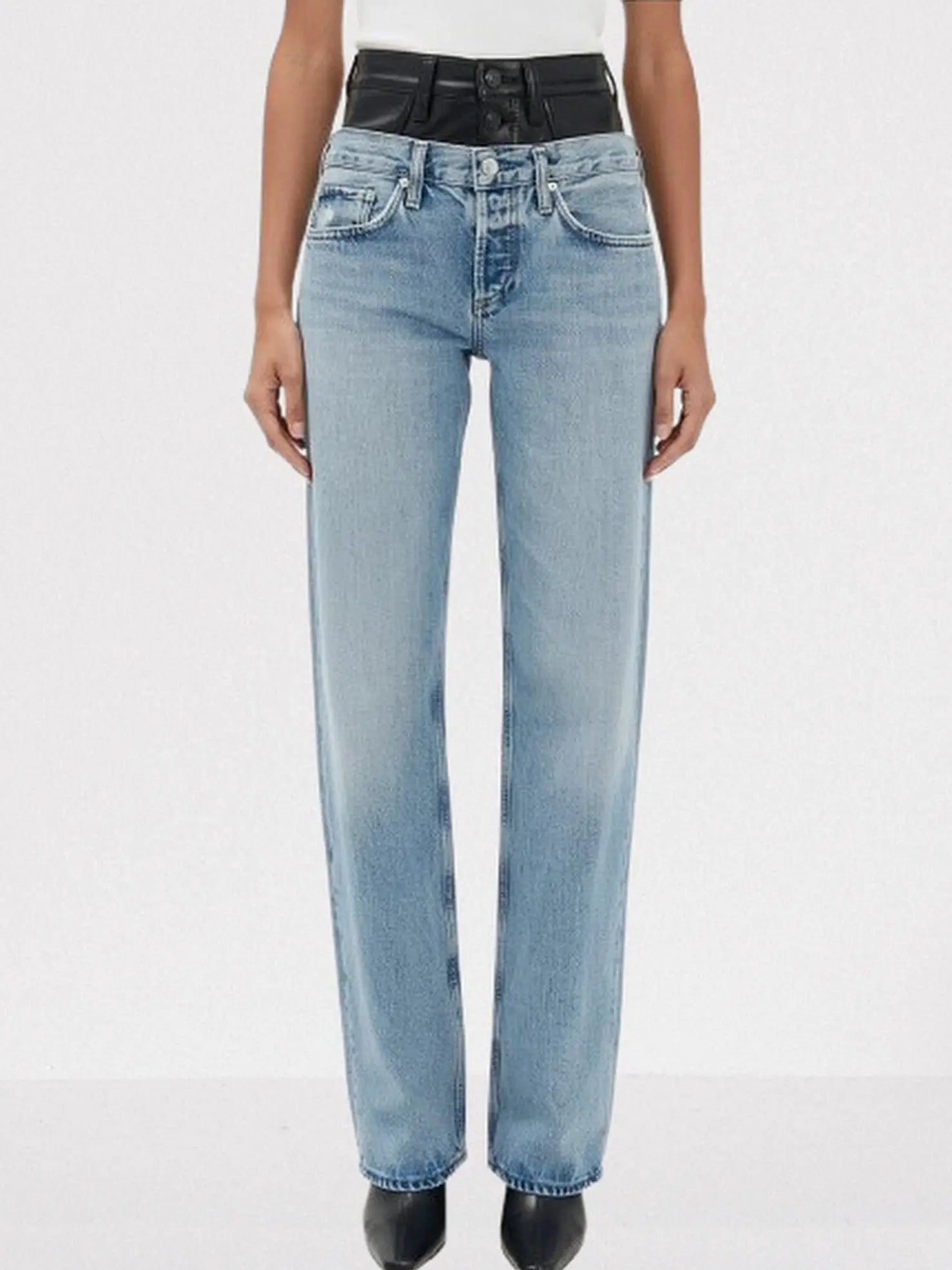 Double-Waist Straight-Leg Jeans - Small / Blue - Jeans & Pants