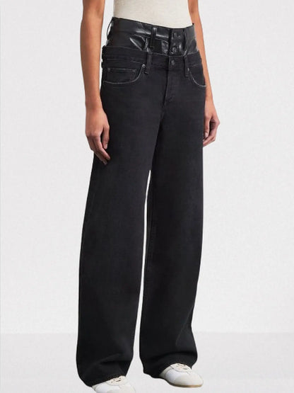 Double-Waist Straight-Leg Jeans - Small / Black - Jeans & Pants