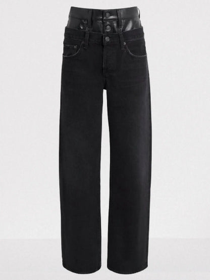 Double-Waist Straight-Leg Jeans - Jeans & Pants