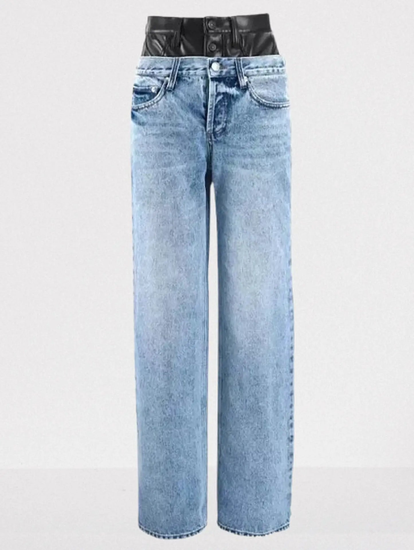 Double-Waist Straight-Leg Jeans - Jeans & Pants