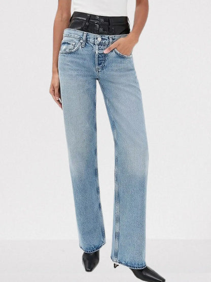 Double-Waist Straight-Leg Jeans - Jeans & Pants