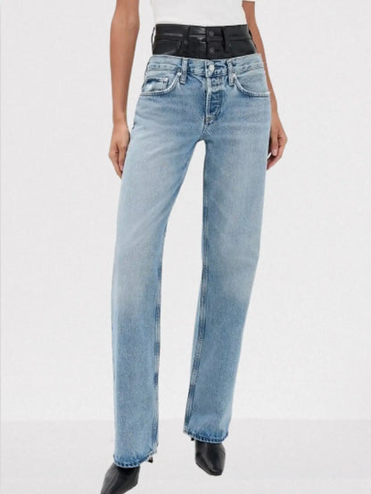 Double-Waist Straight-Leg Jeans - Jeans & Pants