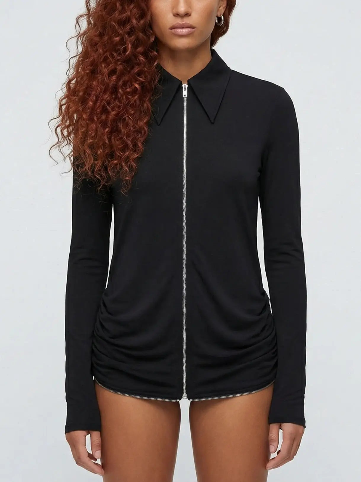 Double-Zip Black Stretch Top and Pant Set - Suits & Sets