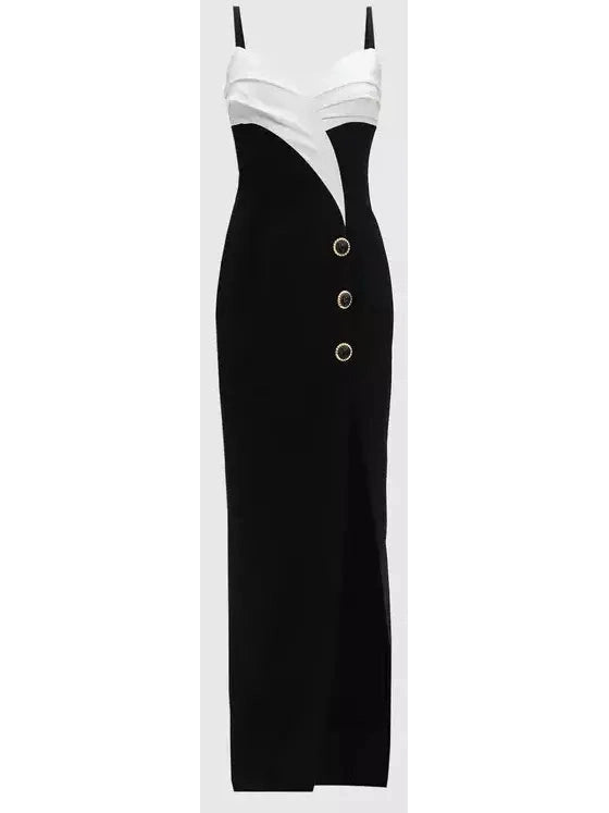 Draped Black and White Crepe Gown - Branna Couture