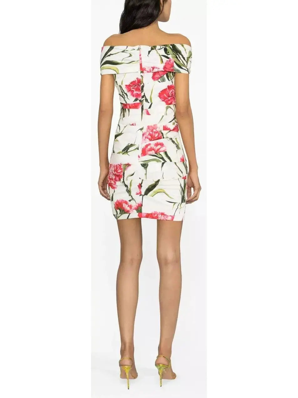 Draped Carnation-Print Poplin Dress - Branna Couture