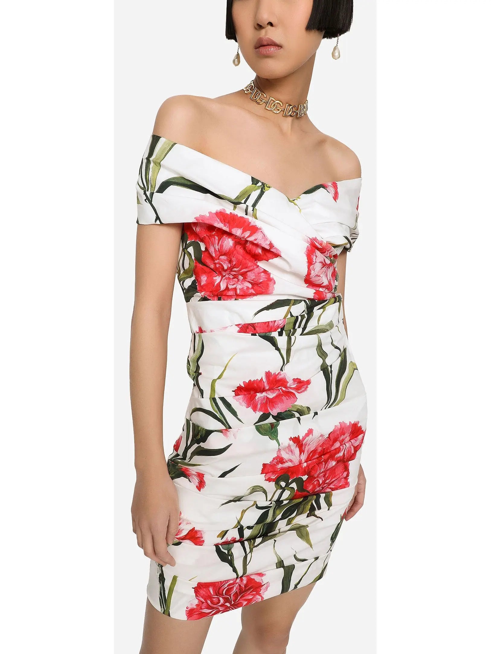 Draped Carnation-Print Poplin Dress - Branna Couture