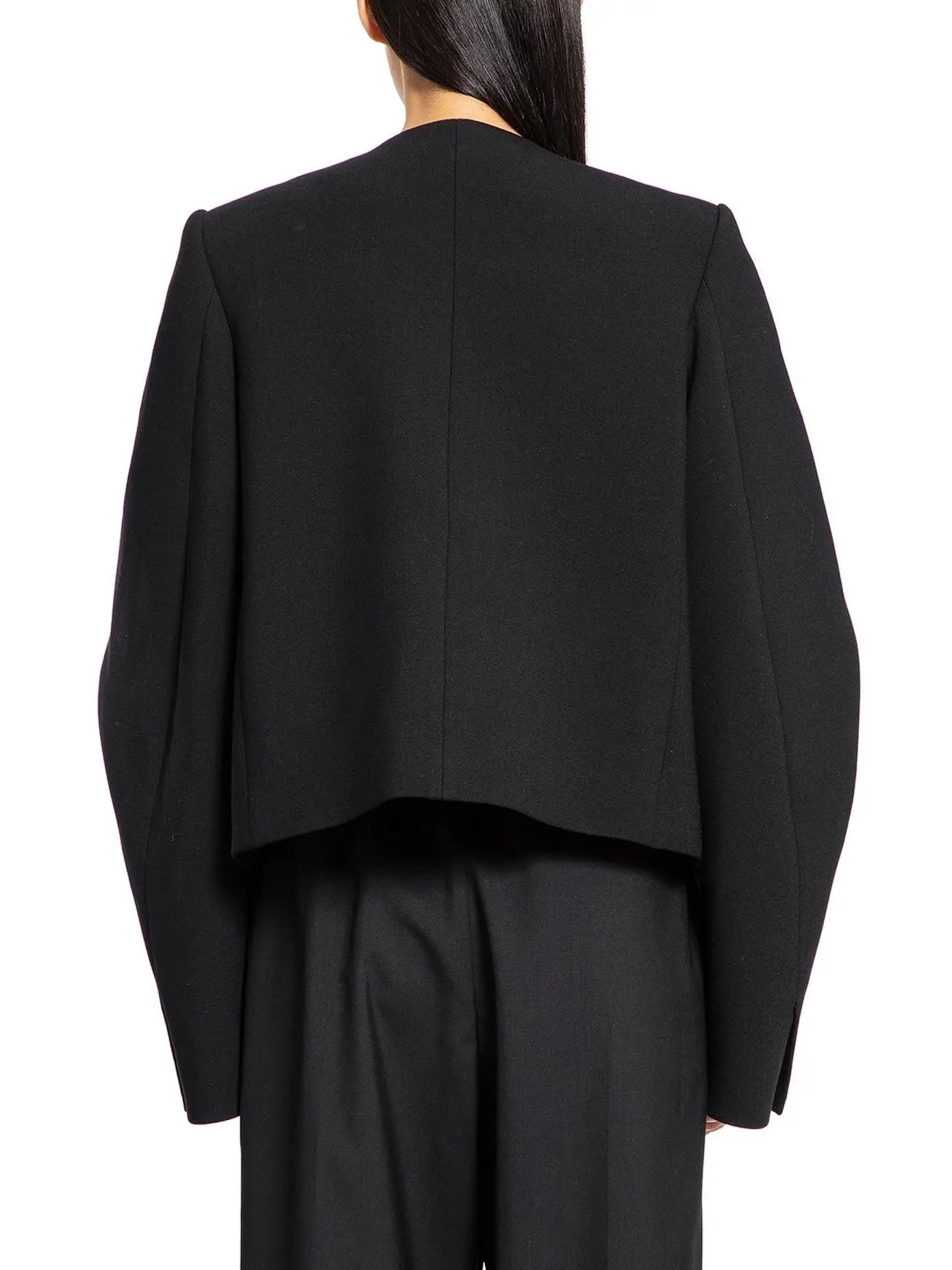 Draped-Sleeve Chrome-Button-Front Black Jacket - Jackets