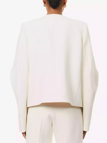 Draped-Sleeve Chrome-Button-Front Jacket in Ivory - Jackets