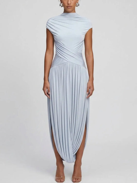 Draped Jersey Midi Dress in Powder Blue - XS - Dresses